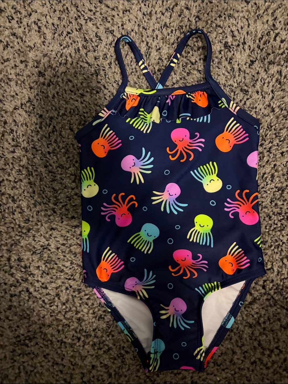 Girls' Navy Octopus Print One-Piece Swimsuit